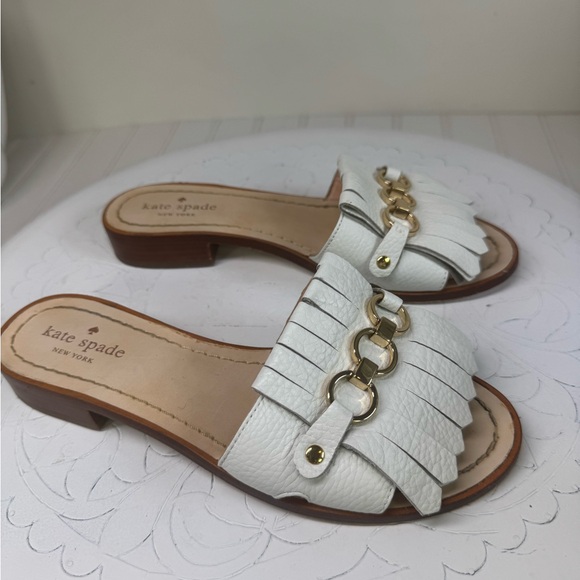 Kate Spade Brie Fringe white leather slides - Picture 5 of 9